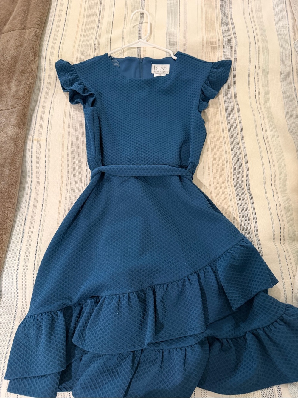 Us Angels Blue Ruffle Hem Casual Dress